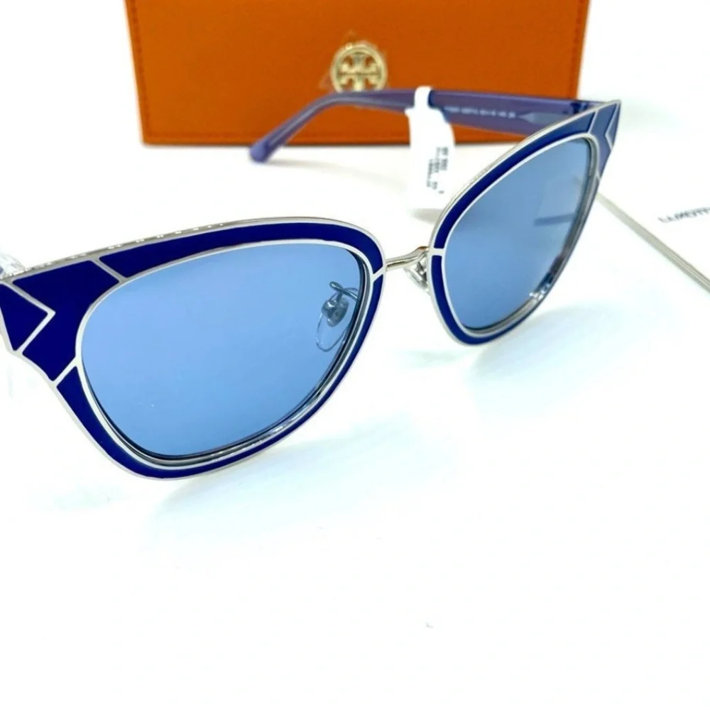 Tory Burch Cat Eye Sunglasses TY6061 Blue Deco NWT - Picture 4 of 11